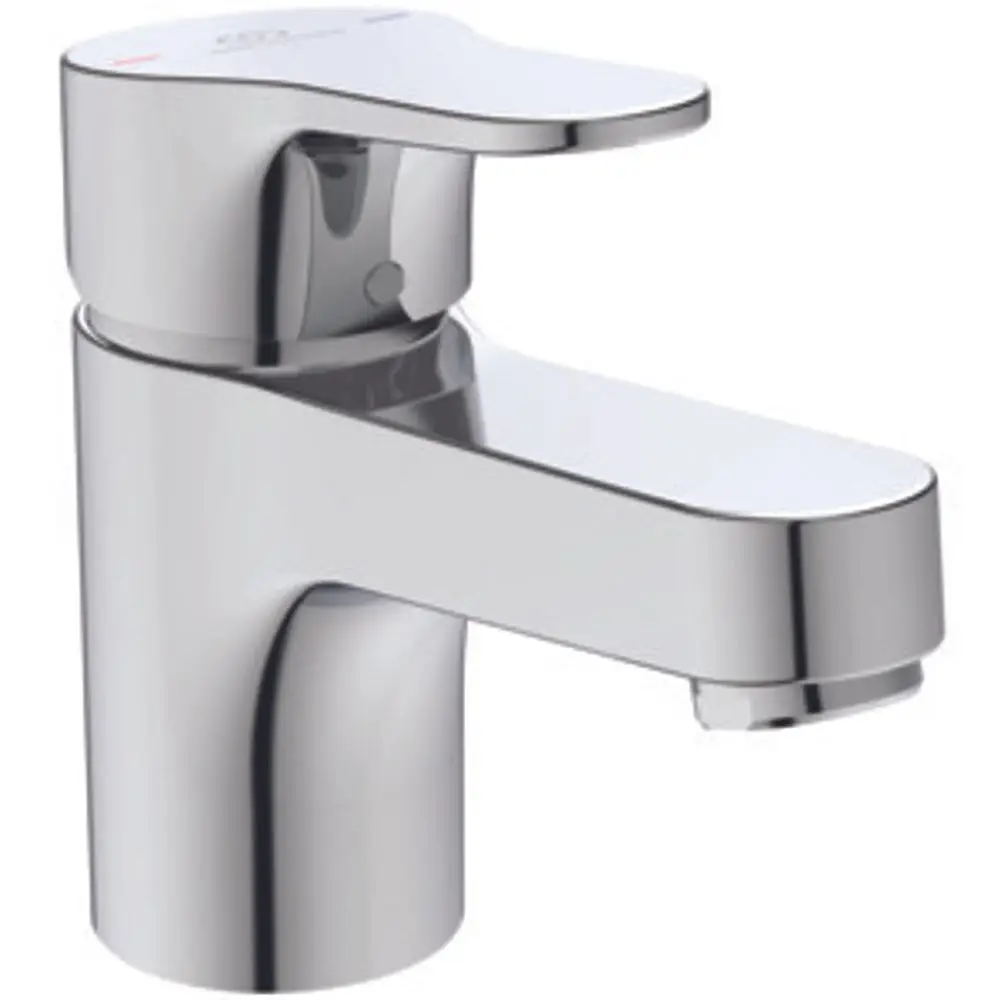 Waschtischarmatur aus Chrom mit einem einteiligen Auslauf und mittiger Bedienhebelgestaltung, ideal für moderne Badezimmer. Marke: Ideal Standard.